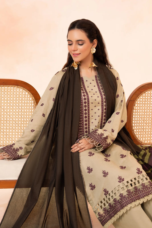3 Piece Unstitched Burlywood Premium Emb Jacquard Lawn