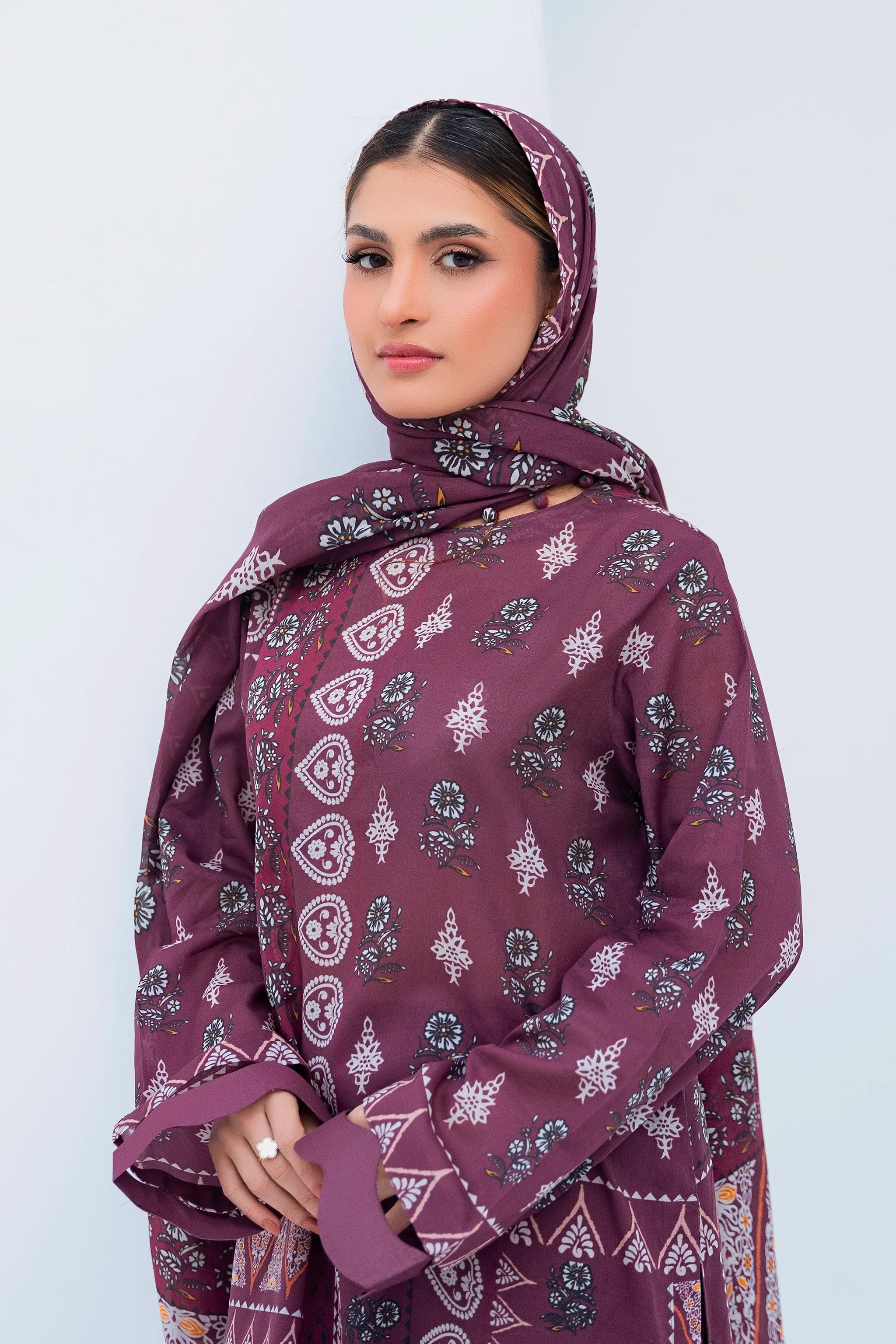 3 Piece Unstitched Tuscan Red Premium Printed Lawn