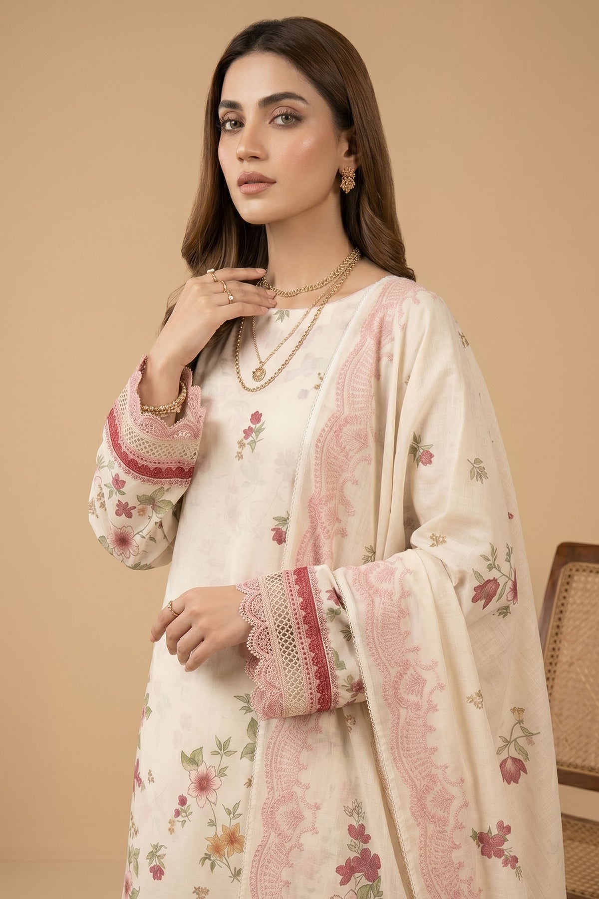 Bone 3 Piece Unstitched Premium Printed Lawn Main image