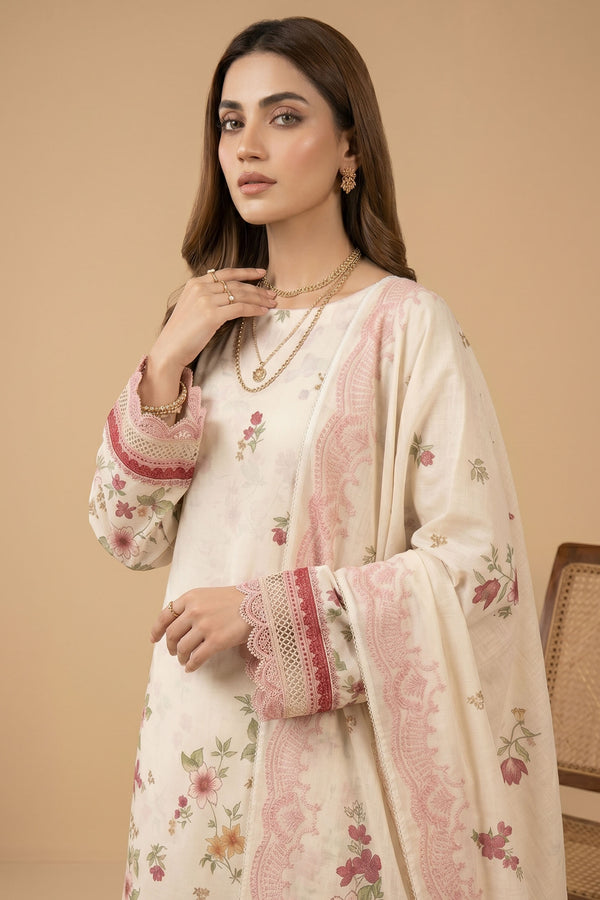 Bone 3 Piece Unstitched Premium Printed Lawn
