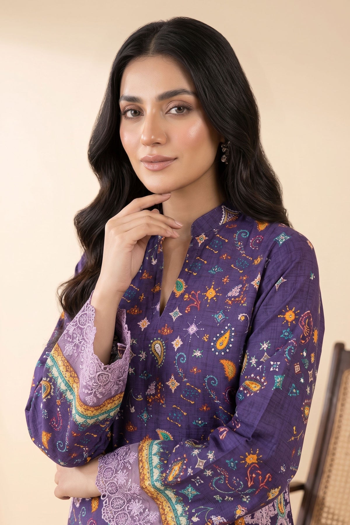2 Piece Unstitched Printed Embroidered Khaddar - Royal Purple