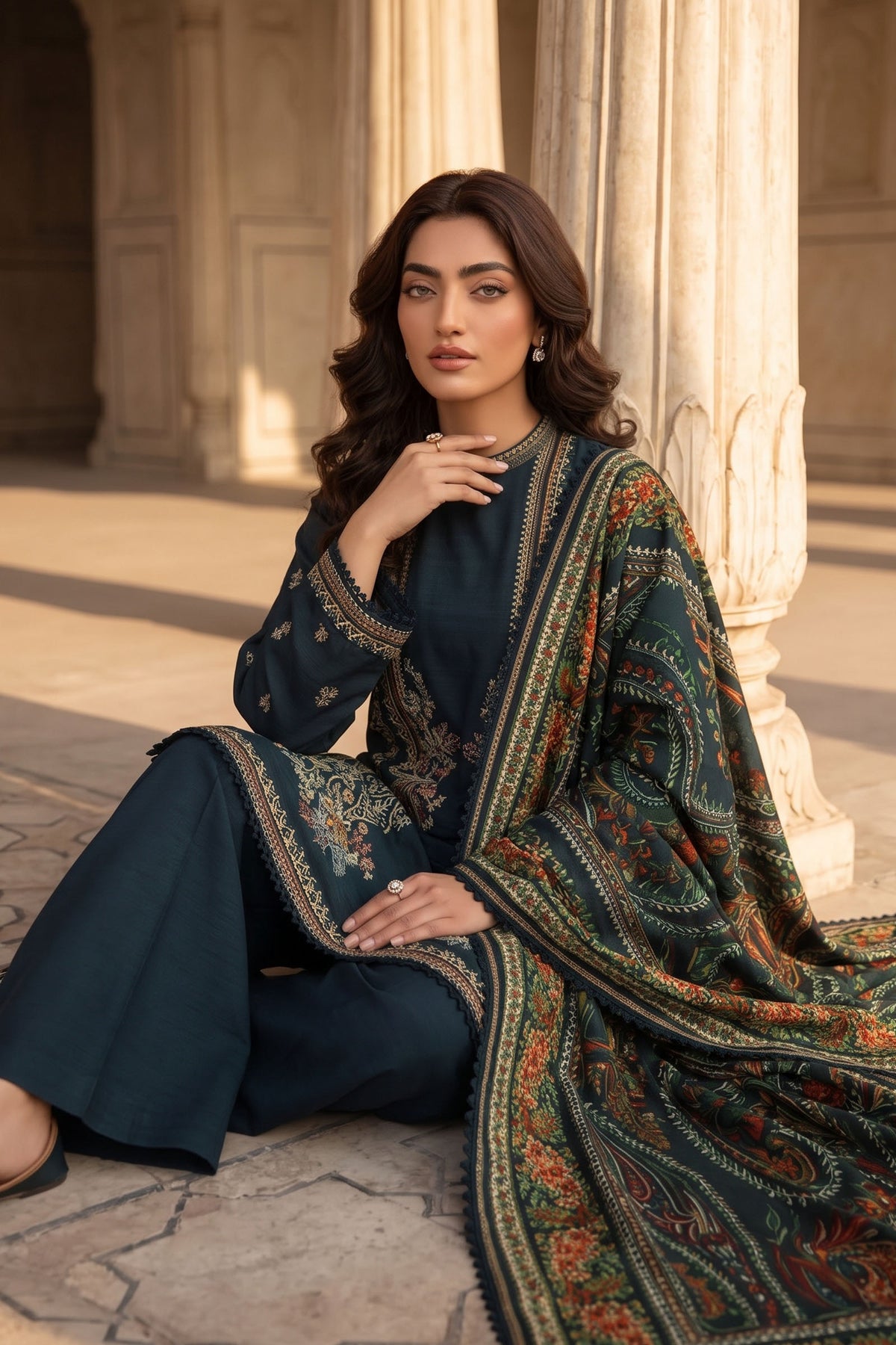 Unstitched 3 Piece Embroidered Suit Midnight Blue
