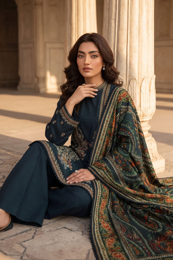 Unstitched 3 Piece Embroidered Suit Midnight Blue