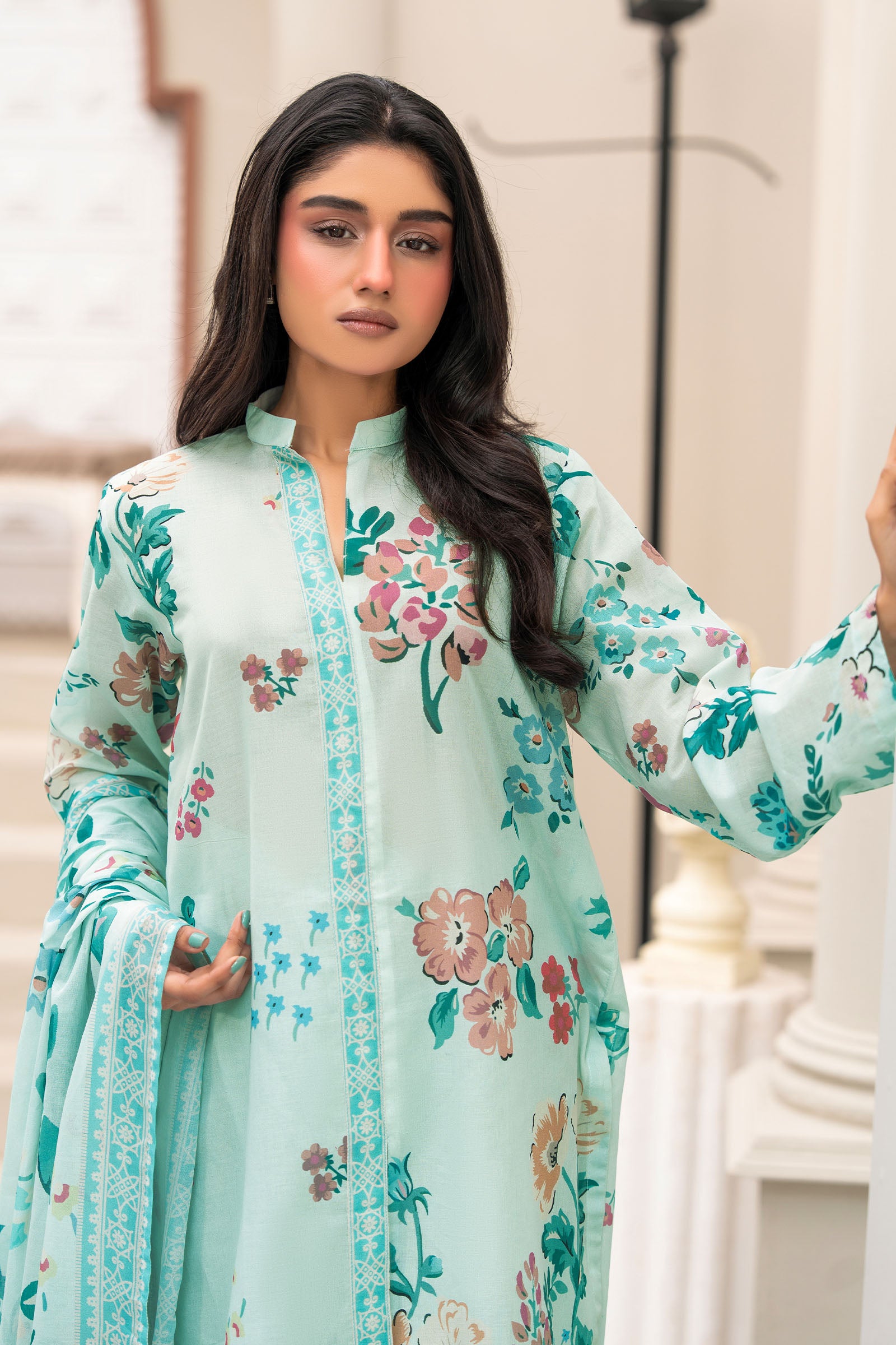 Cambridge Blue 3 Piece Unstitched Premium Printed Lawn