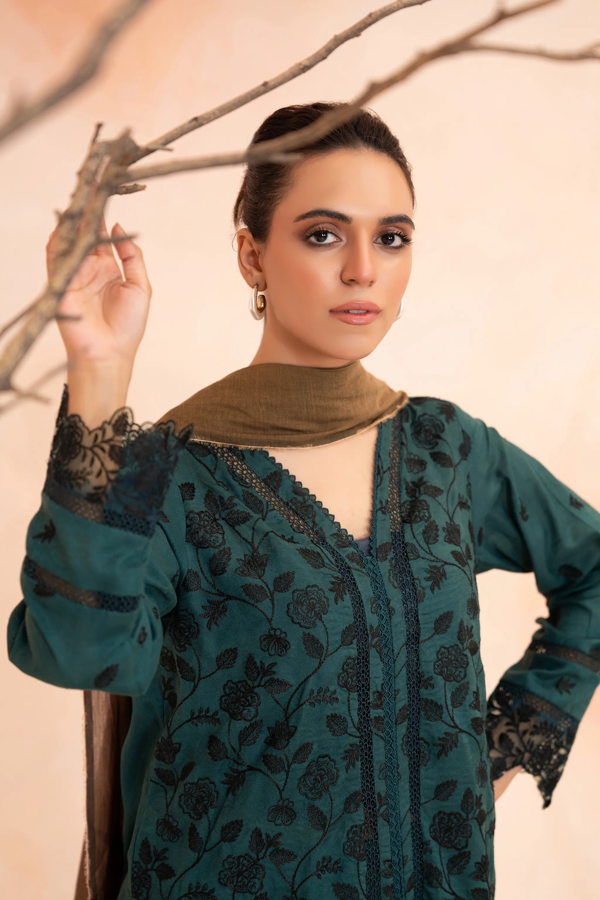 3 Piece Unstitched Midnight Green Premium Emb Jacquard Lawn Secondary image