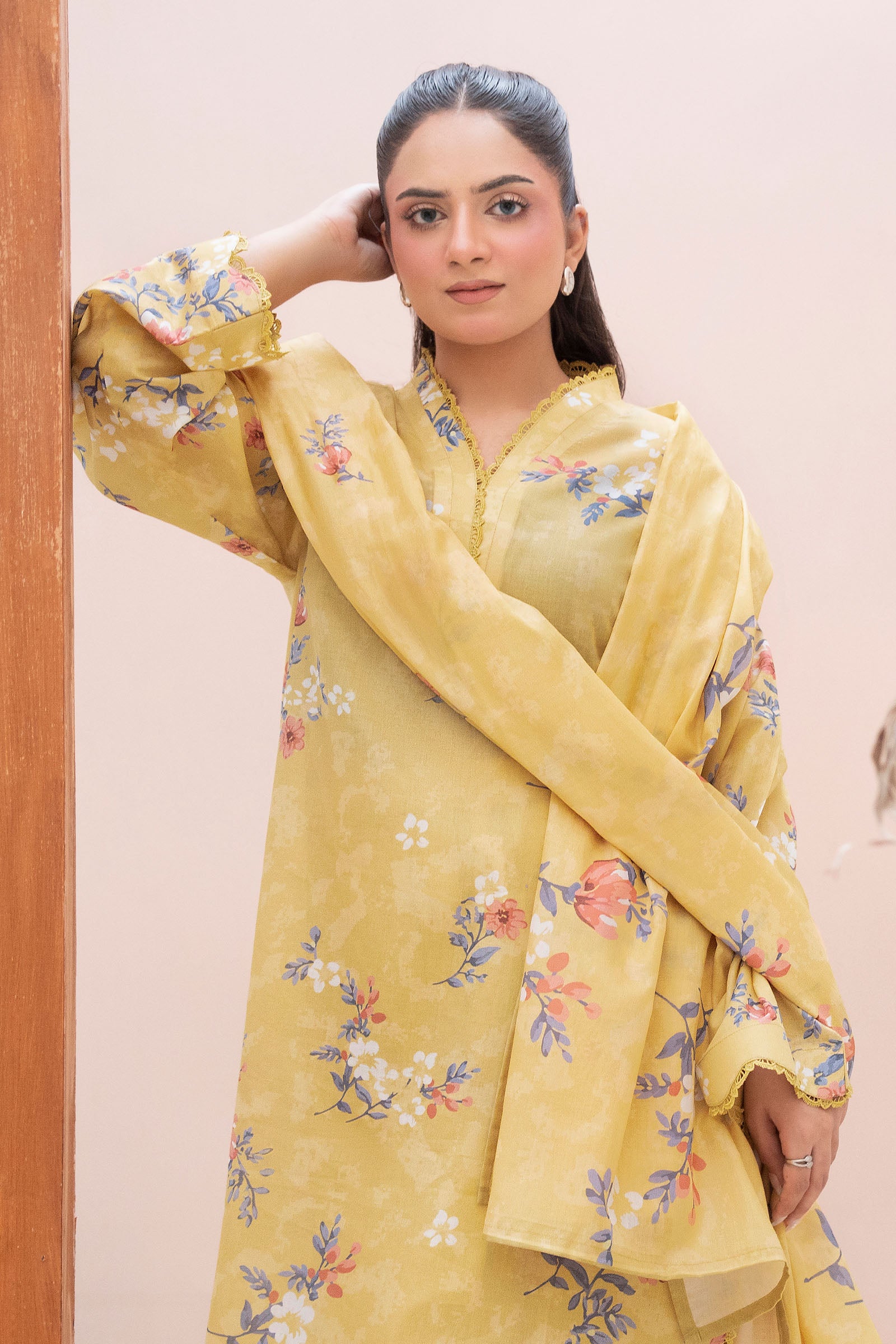 Light Yellow 3 Piece Unstitched Premium Printed Lawn