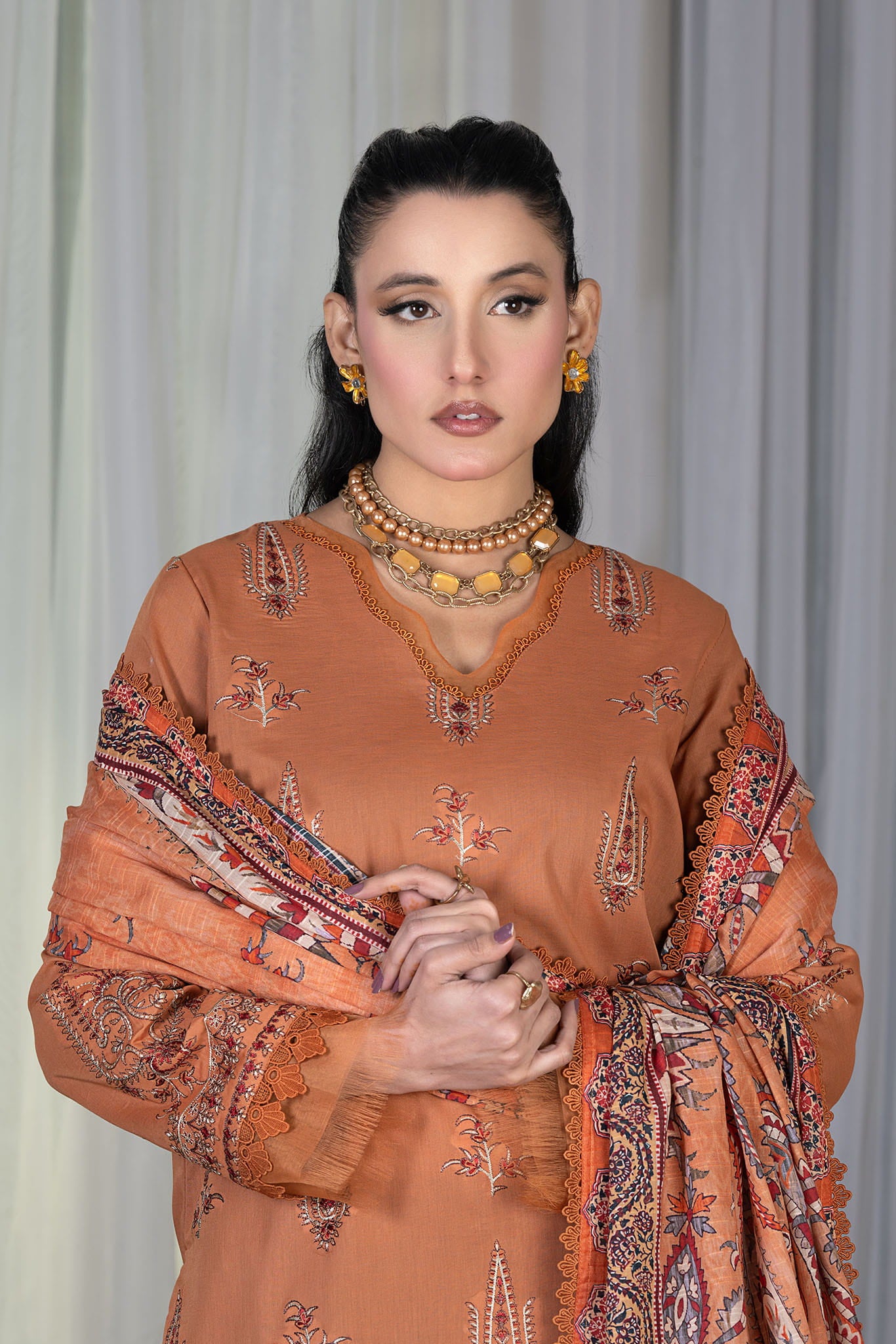 3 Piece Unstitched Pale Copper Luxury Embroidered Lawn