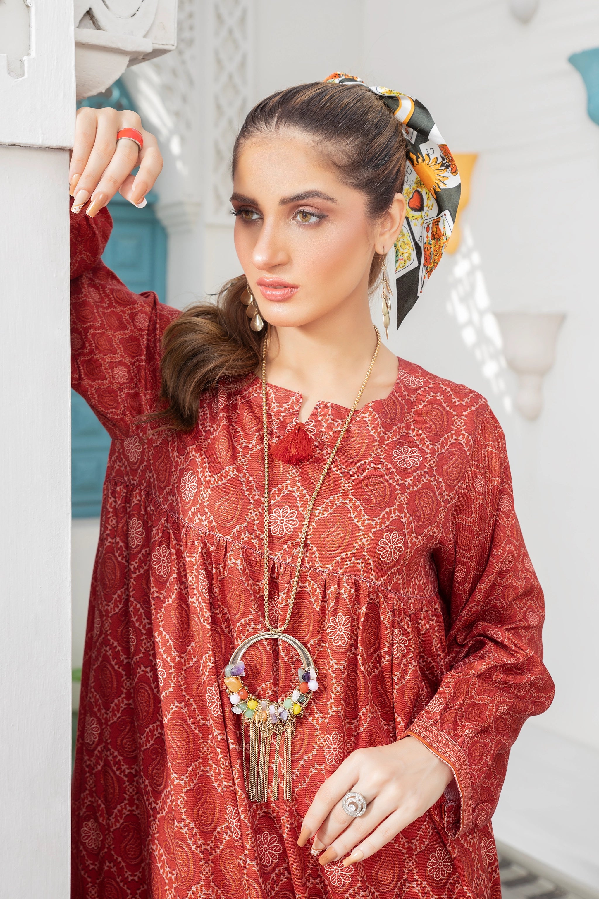 2 piece unstitched Faded Red Twill Marina Suit - safa noor marina collection