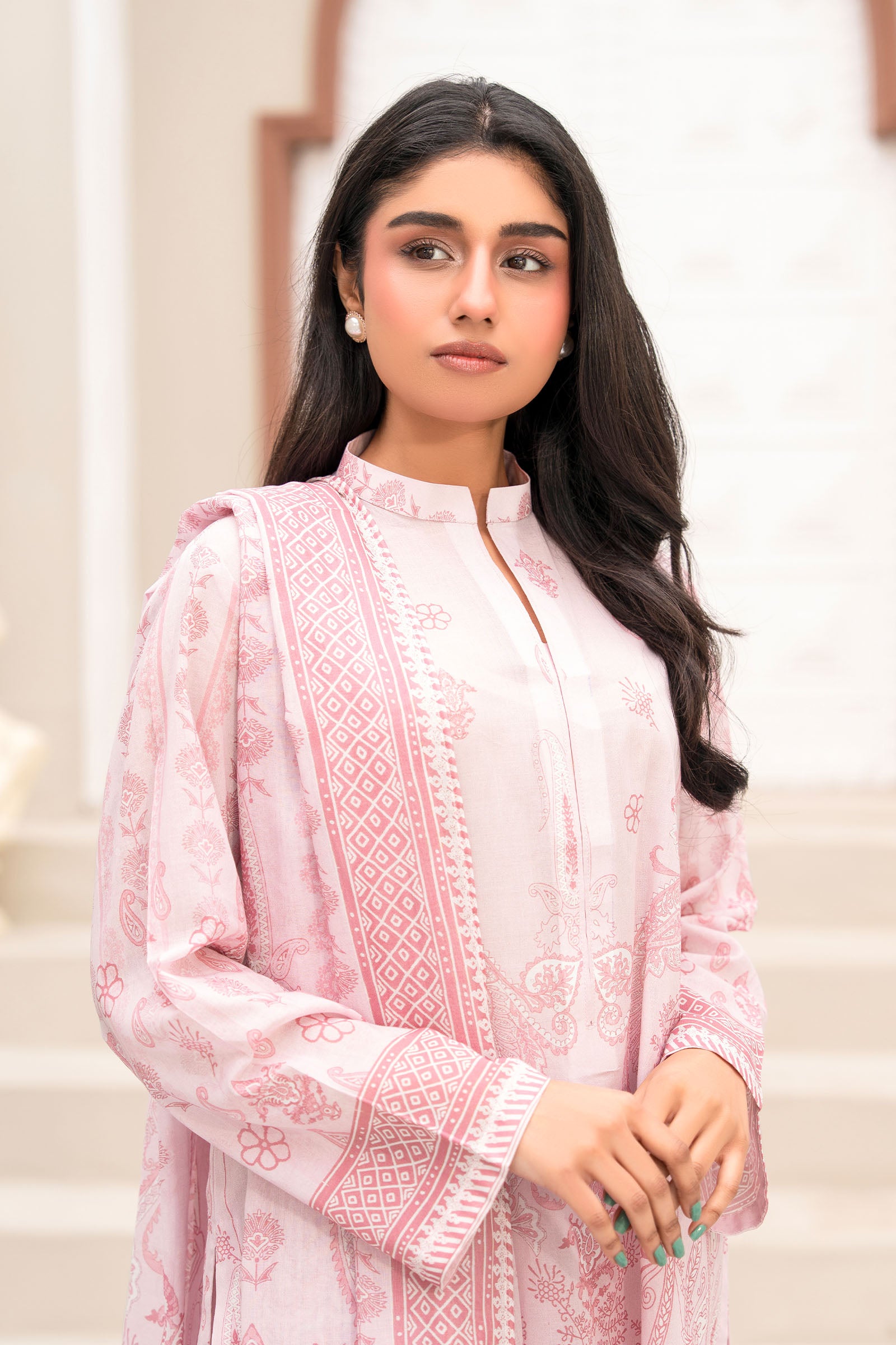 Baby Pink 3 Piece Unstitched Premium Printed Lawn