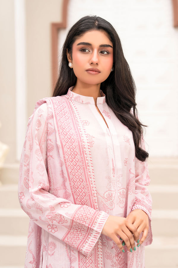 Baby Pink 3 Piece Unstitched Premium Printed Lawn