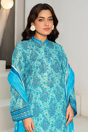 3 Piece Unstitched Blue Printed Lawn - SafaNoor
