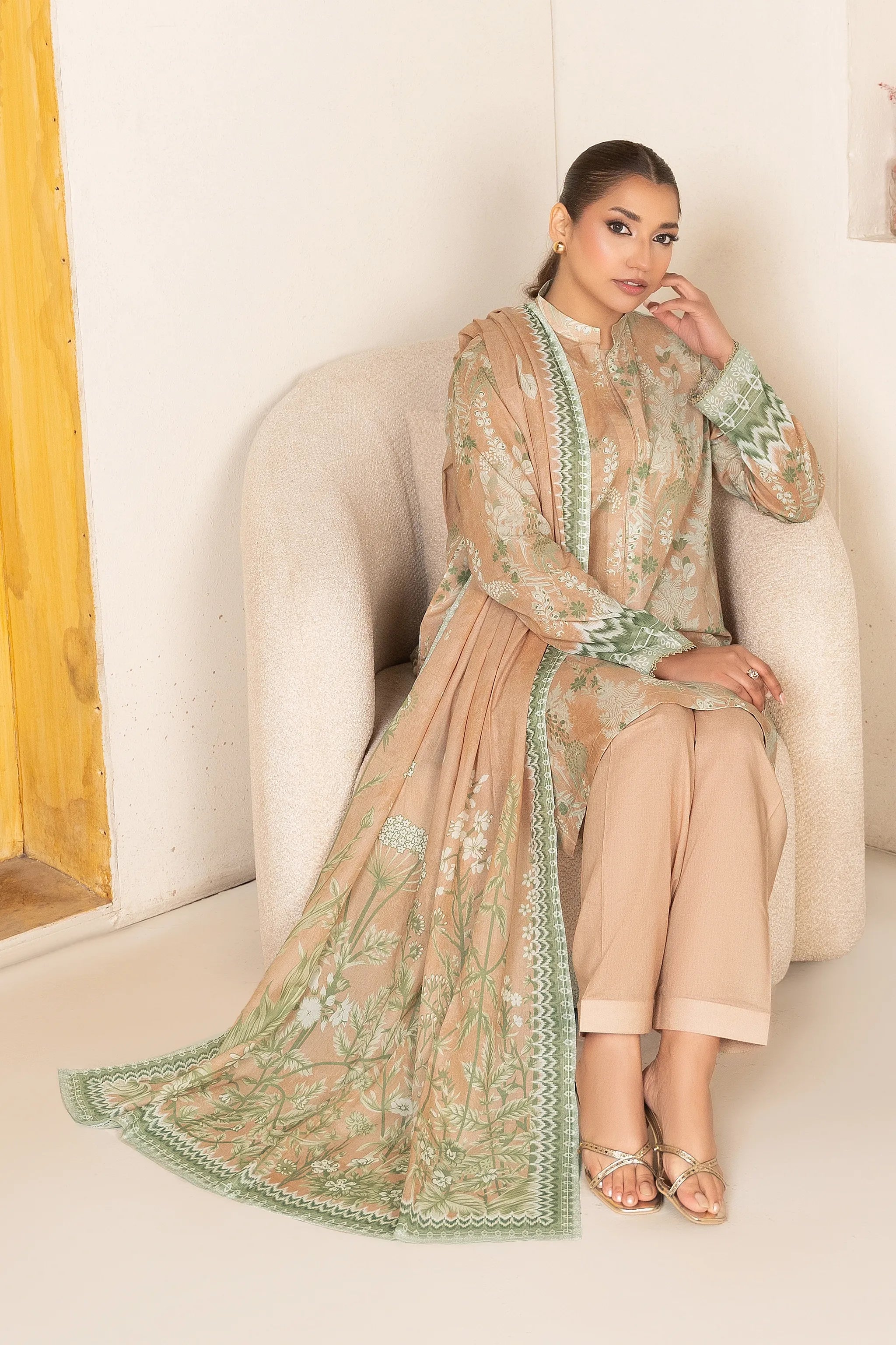 3 Piece Unstitched Desert Sand Premium Printed Lawn