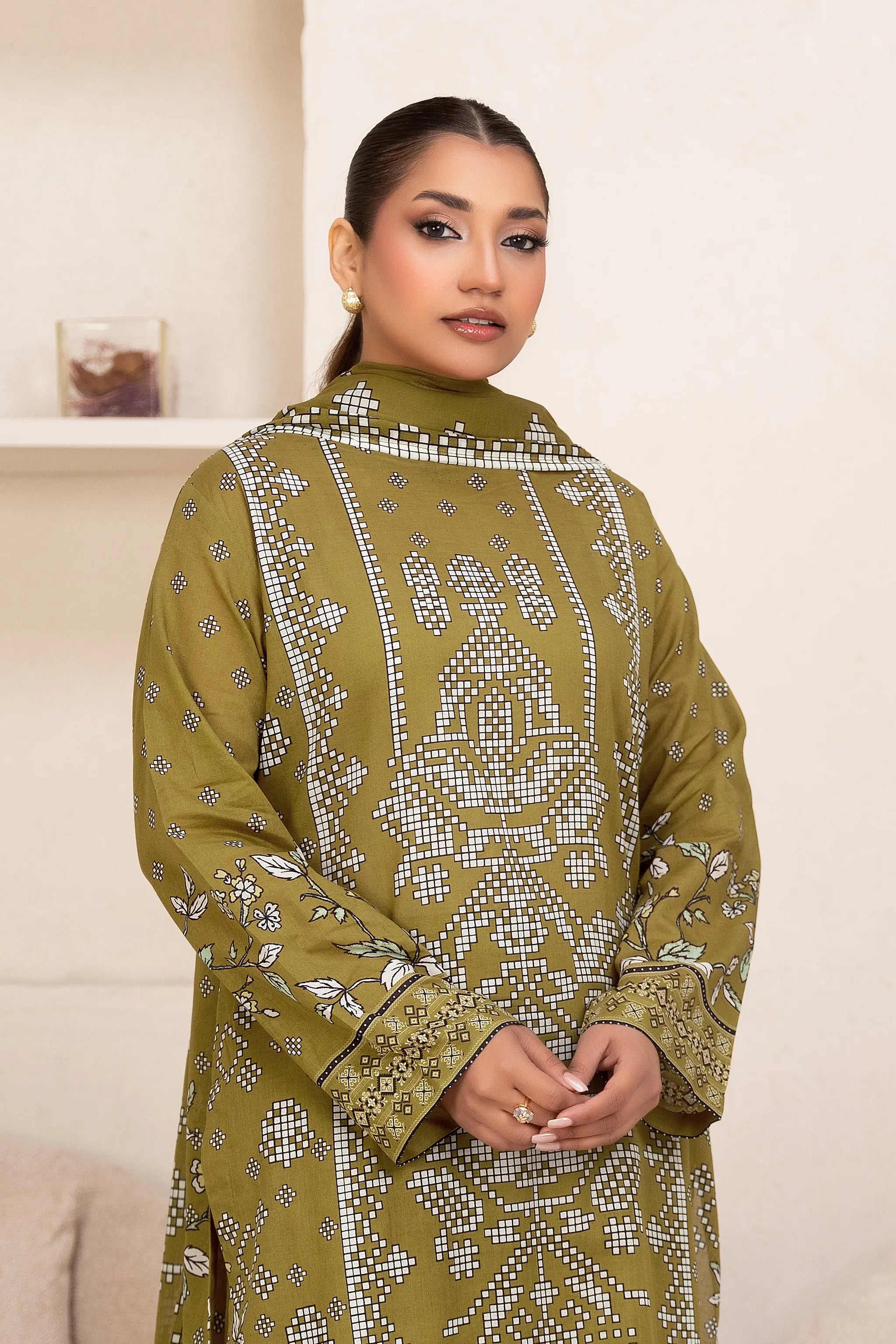 3 Piece Unstitched Brass Premium Printed Lawn