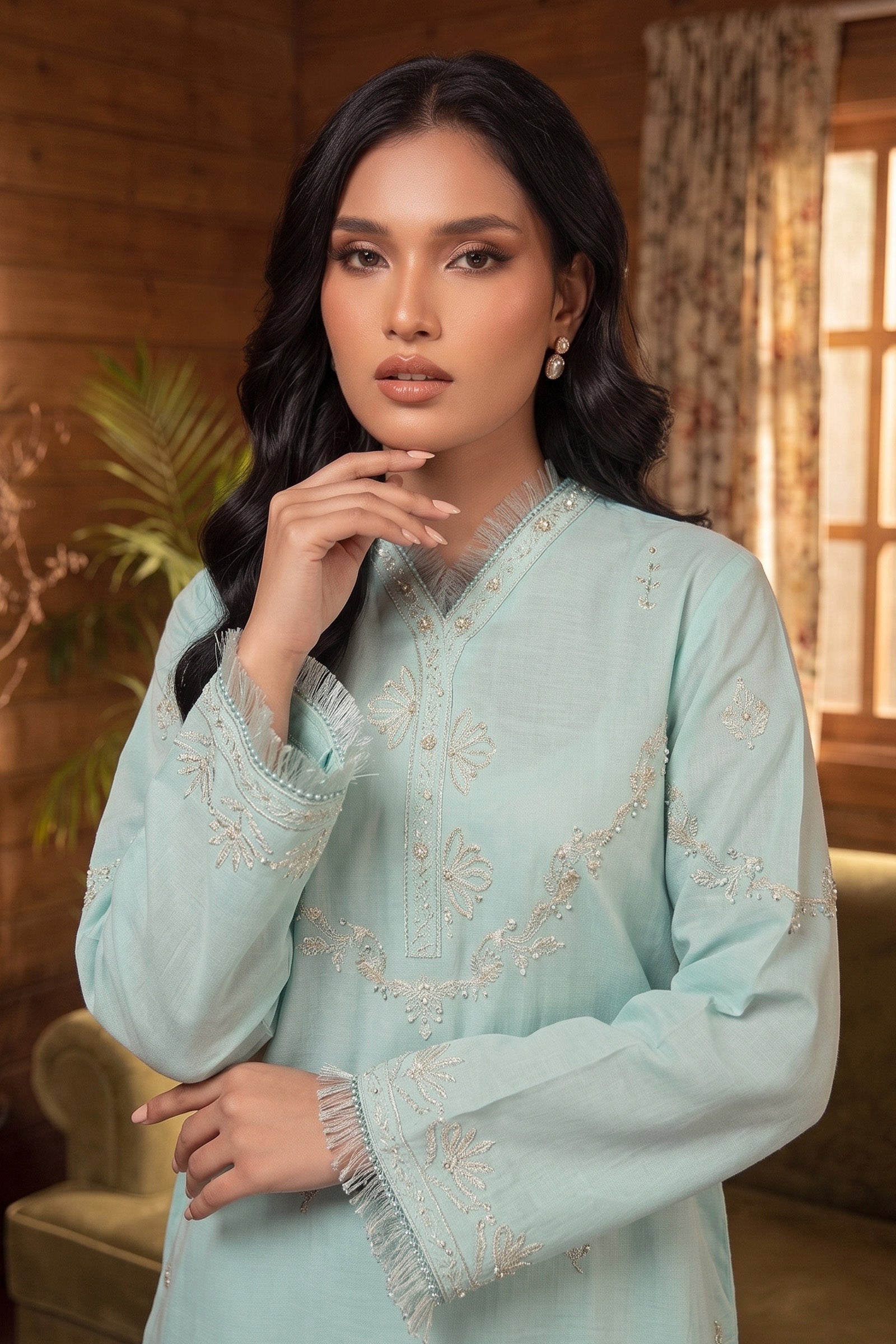 Pale Sky Blue 2 Piece Unstitched Dyed Embroidered Lawn Secondary image
