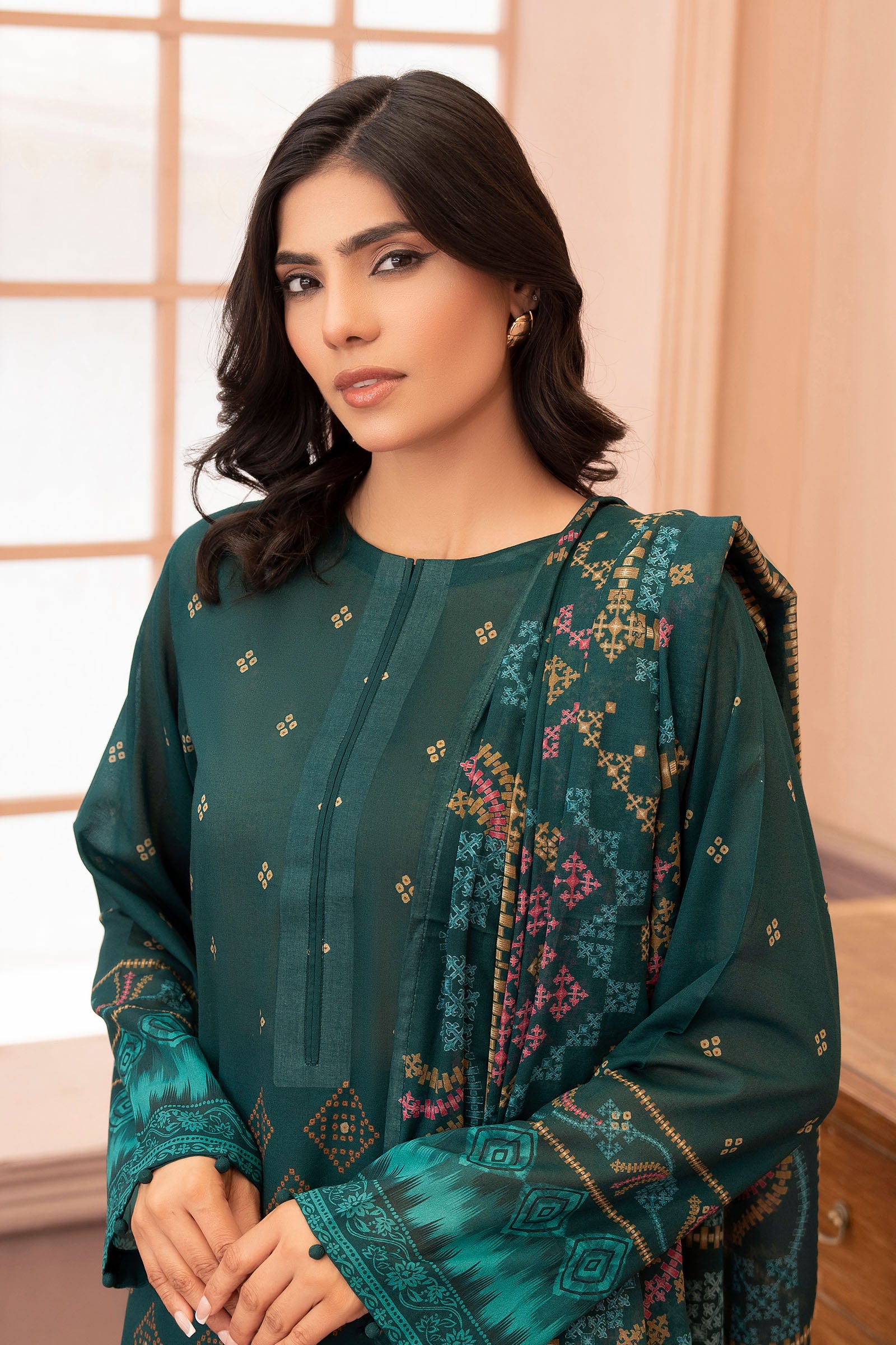 Slate Green 3 Piece Unstitched Premium Printed Lawn Secondary image