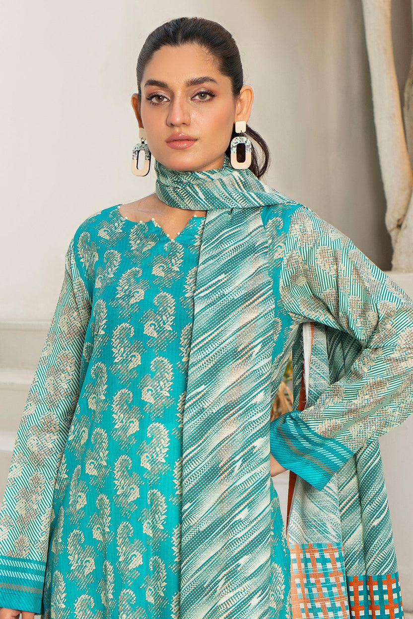 3 Piece Unstitched Aqua Blue Printed Lawn - SafaNoor Main image