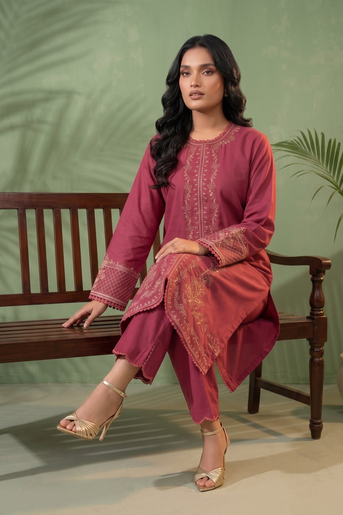 Ruby pink 2 Piece Unstitched Dyed Embroidered Lawn Main image