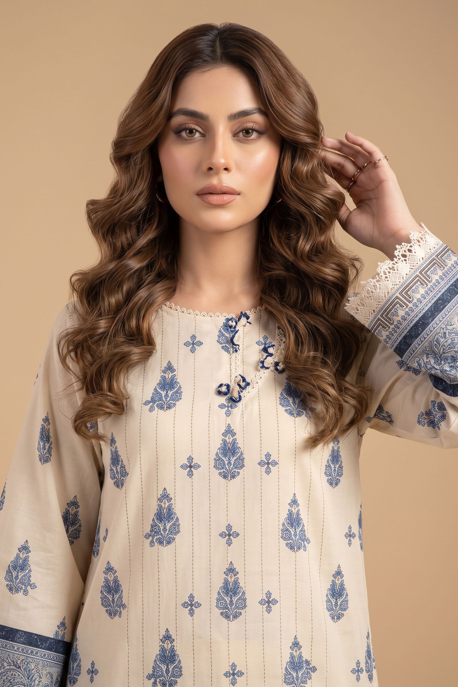 Cream 2 Piece Unstitched Dyed Embroidered Lawn Secondary image