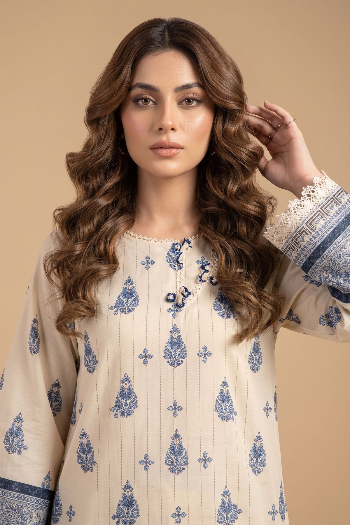 Cream 2 Piece Unstitched Dyed Embroidered Lawn