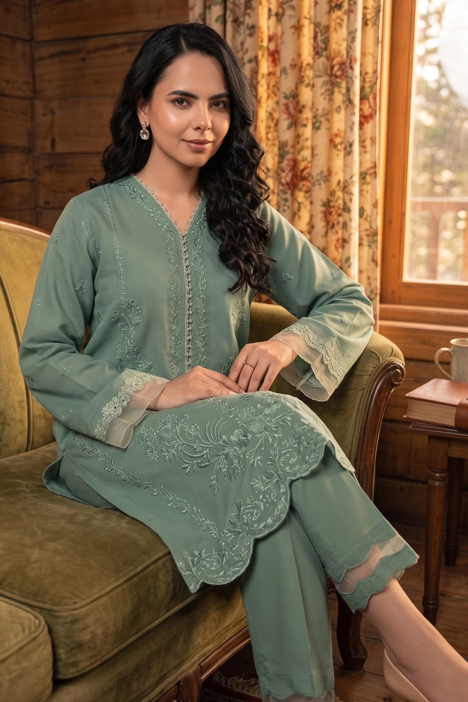 Poweder Green 2 Piece Unstitched Dyed Embroidered Lawn Secondary image
