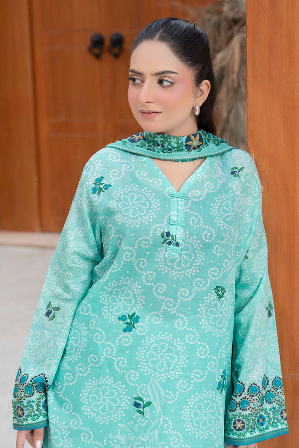Light Sea Green 3 Piece Unstitched Premium Printed Lawn
