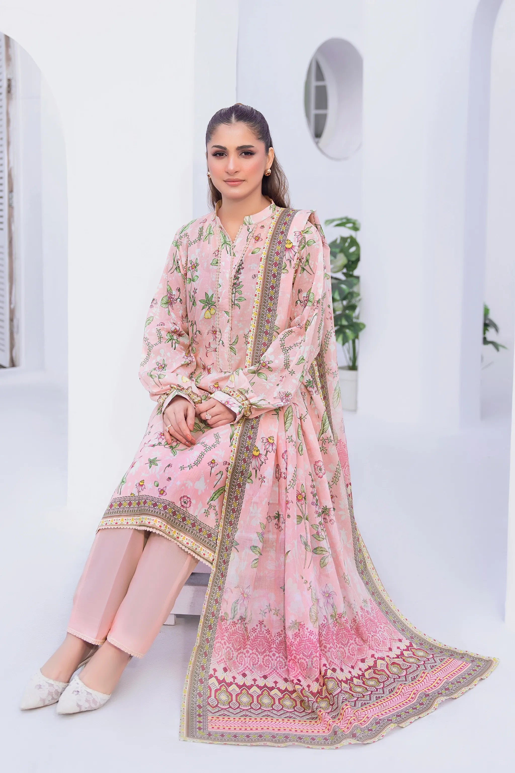 3 Piece Unstitched Pale Chestnut Premium Printed Lawn