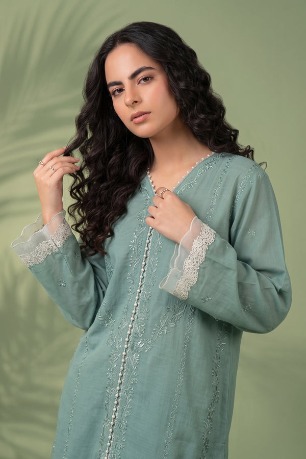 Powder Ferozi 2 Piece Unstitched Dyed Embroidered Lawn