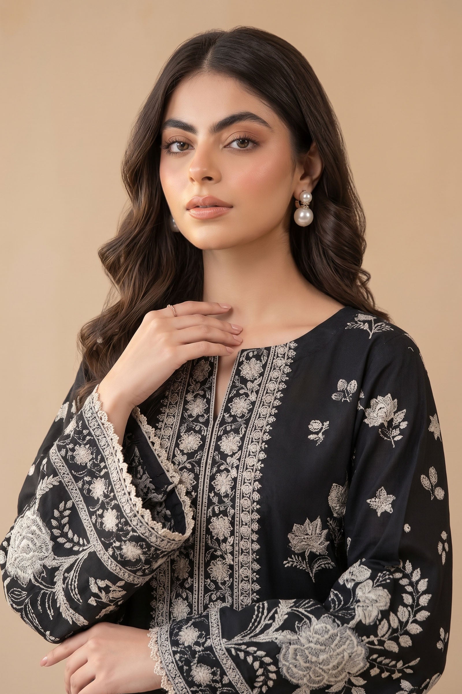 Black 2 Piece Unstitched Dyed Embroidered Lawn Secondary image