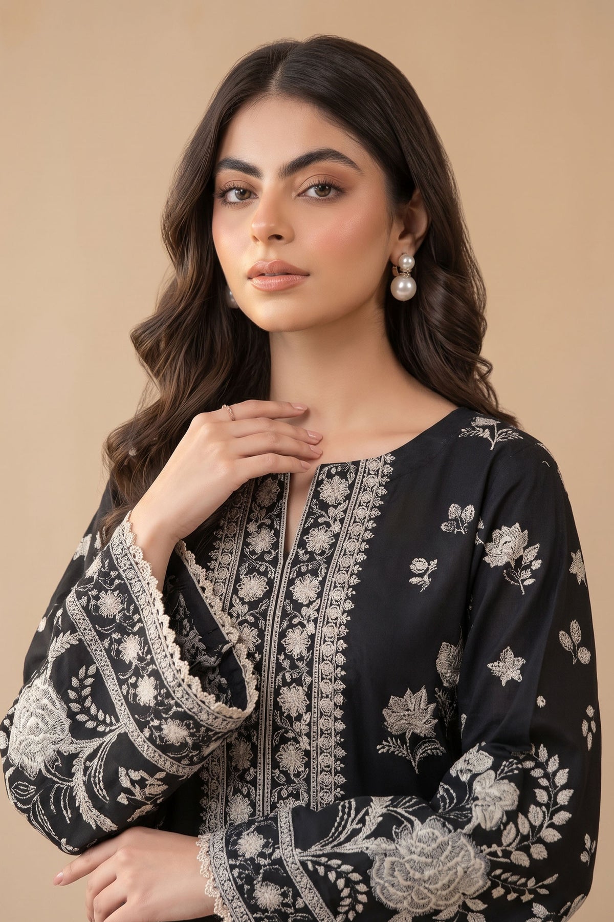 Black 2 Piece Unstitched Dyed Embroidered Lawn