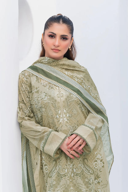 3 Piece Unstitched Pale Oyster Premium Printed Lawn