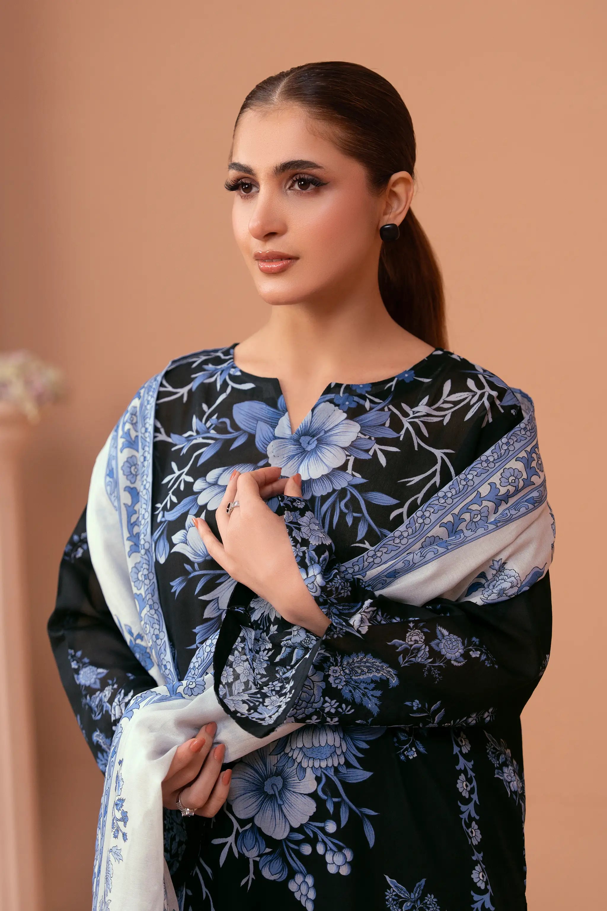 3 Piece Unstitched Black Premium Printed Lawn