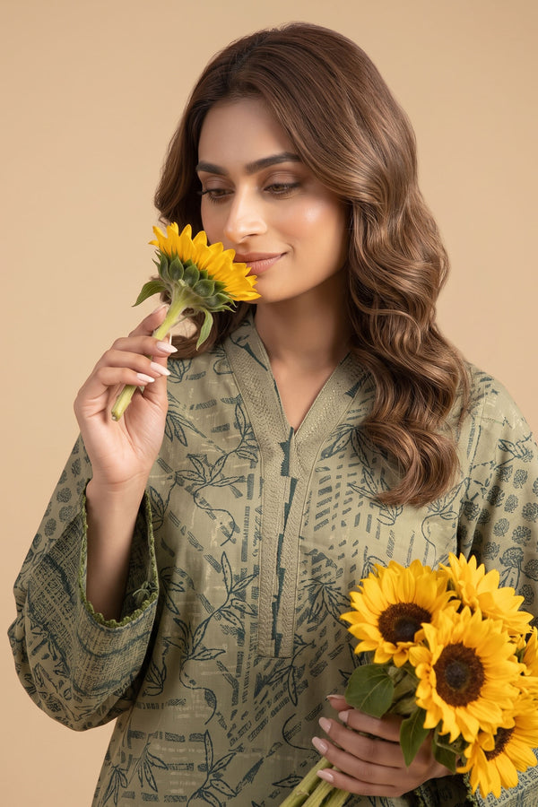 Grid Khaddar Unstitched 1 Piece Olive
