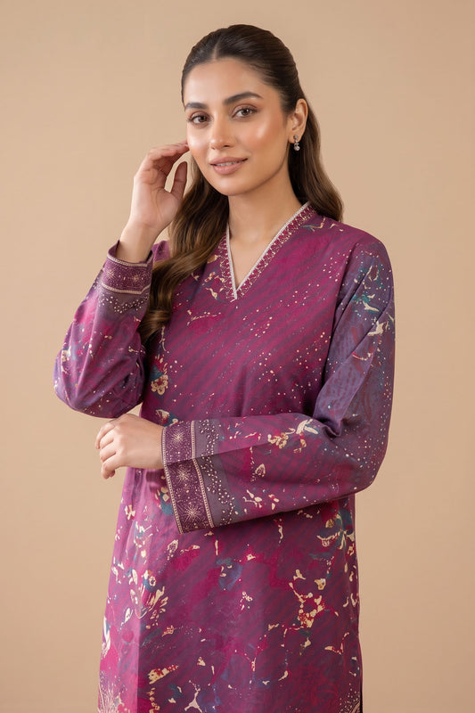 2 Piece Unstitched Printed Khaddar - Pastel Purple