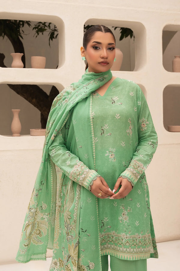 3 Piece Unstitched Sea Green Premium Printed Lawn