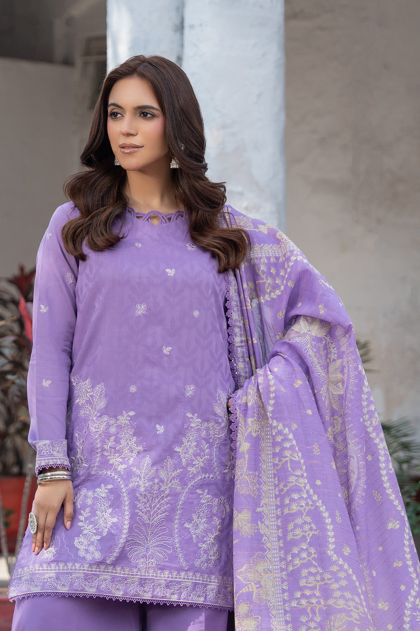 3 Piece Unstitched Lavender Purple Premium Emb Lawn