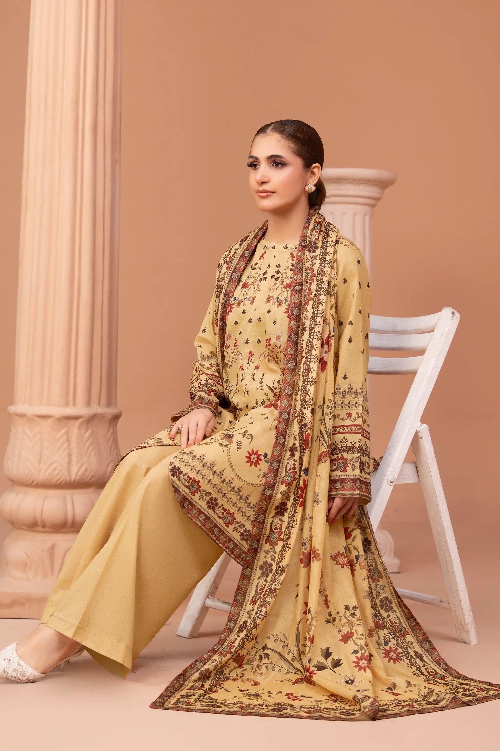 3 Piece Unstitched Burlywood Premium Printed Lawn