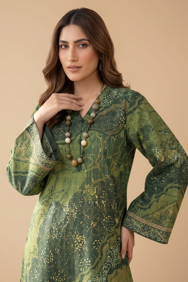 Grid Khaddar Unstitched 1 Piece Green