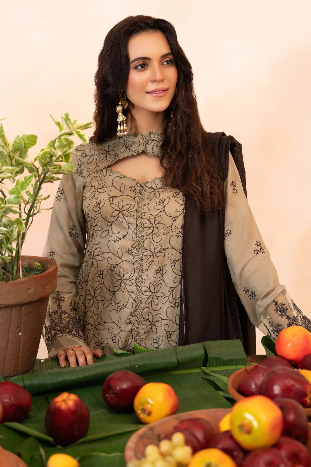 3 Piece Unstitched Tan Premium Emb Jacquard Lawn