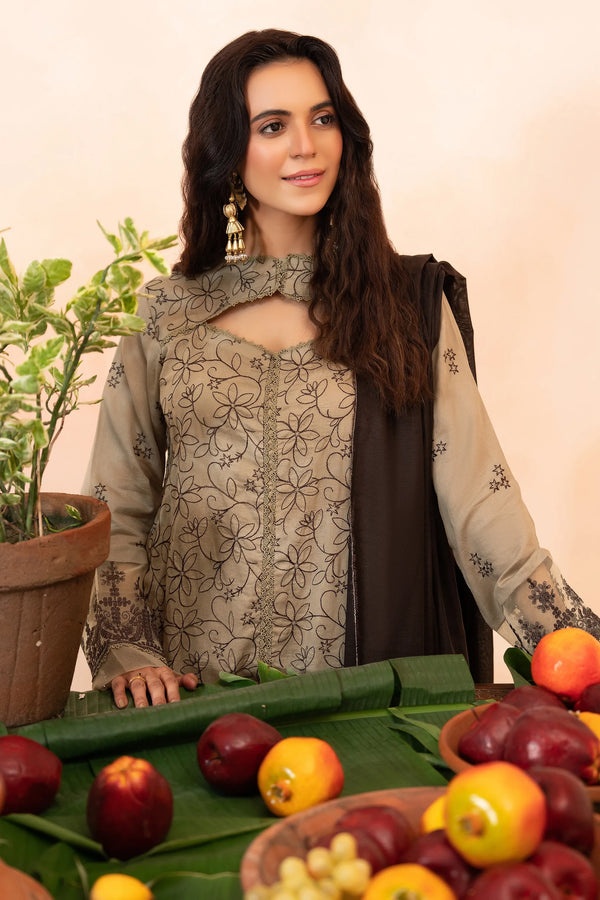 3 Piece Unstitched Tan Premium Emb Jacquard Lawn