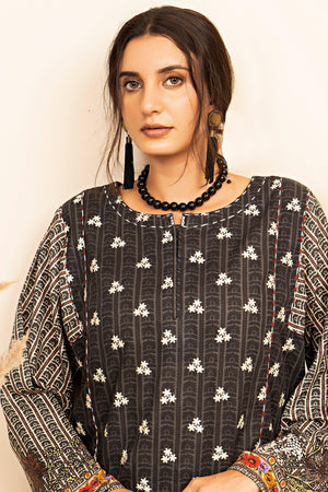 2 Piece Black Embroidered Cotton Unstitched - SafaNoor