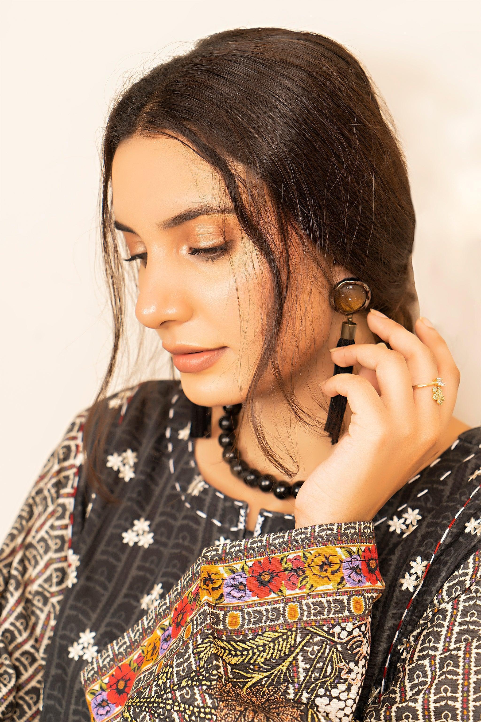 2 Piece Black Embroidered Cotton Unstitched - SafaNoor