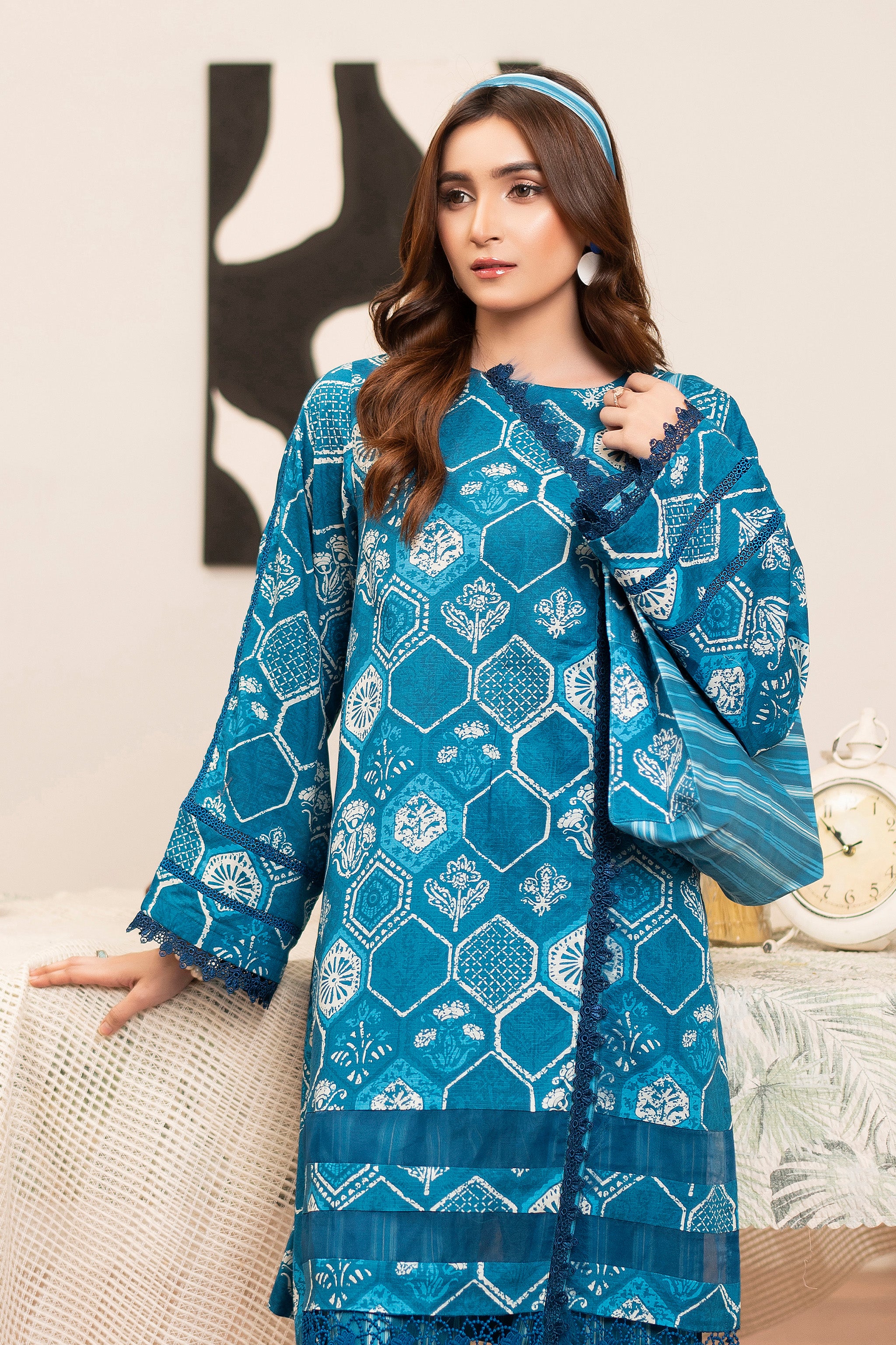 2 Piece Blue Unstitched Self Jacquard Lawn Secondary image