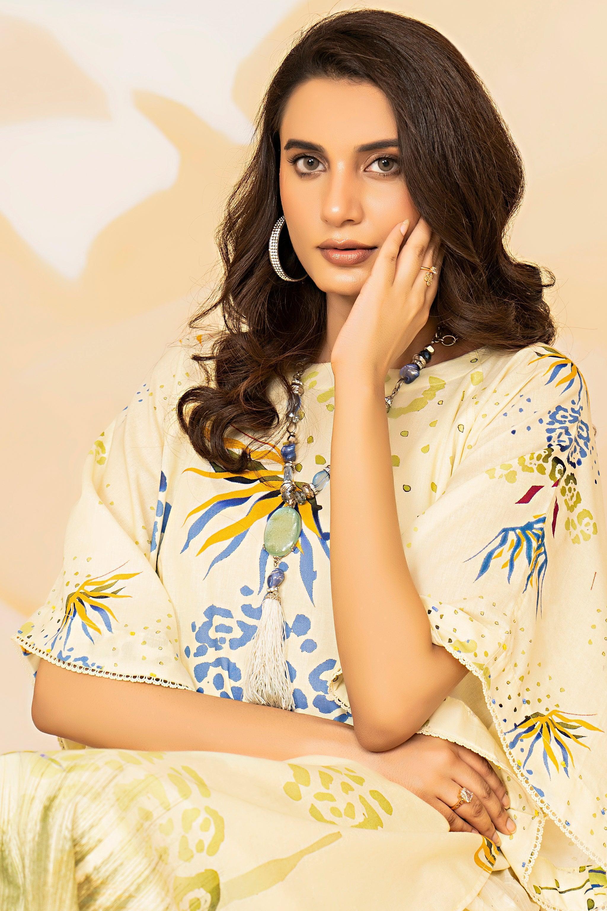 2 Piece Cream Embroidered Cotton Unstitched - SafaNoor