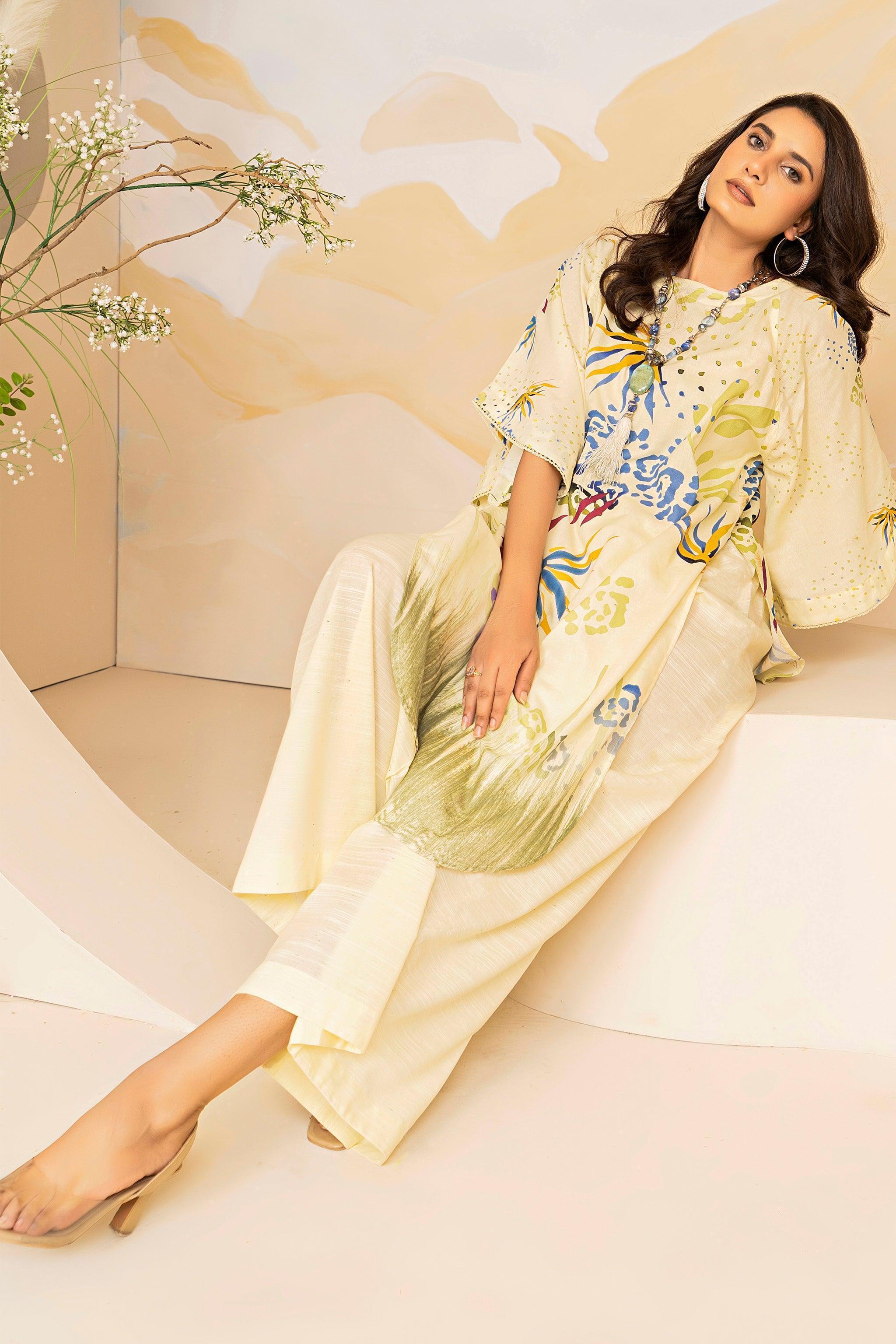 2 Piece Cream Embroidered Cotton Unstitched - SafaNoor
