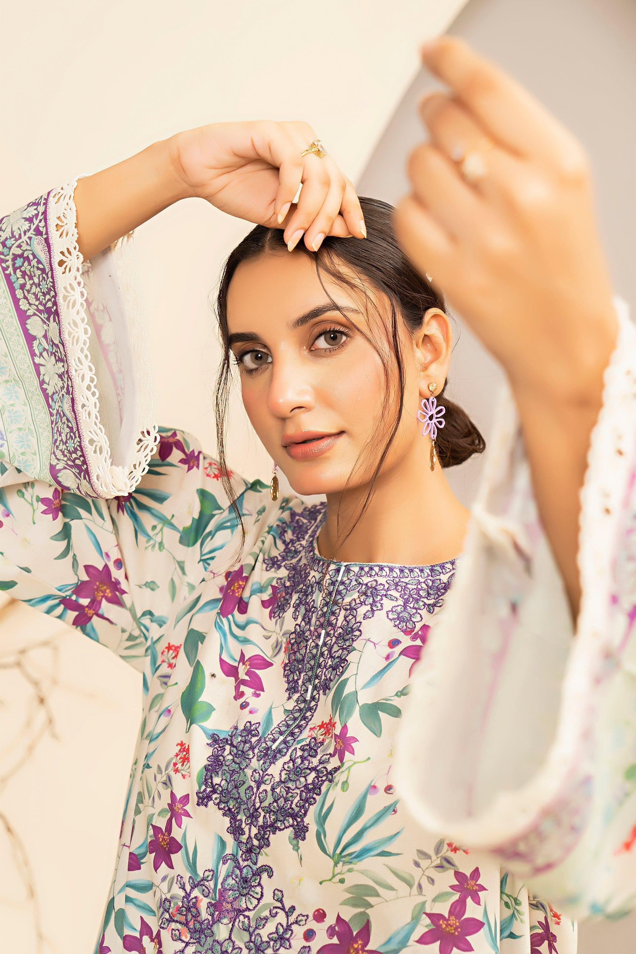 2 Piece White Embroidered Cotton Unstitched - SafaNoor