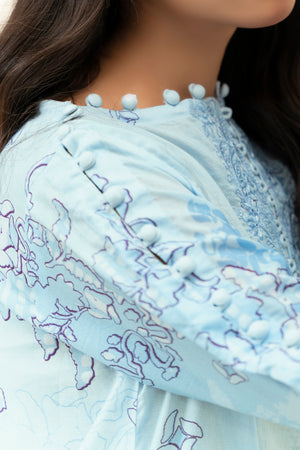 2 Piece Ice Blue Unstitched Embroidered Lawn - (Vol-39/14)2P-S-25-D6 - SAFANOOR