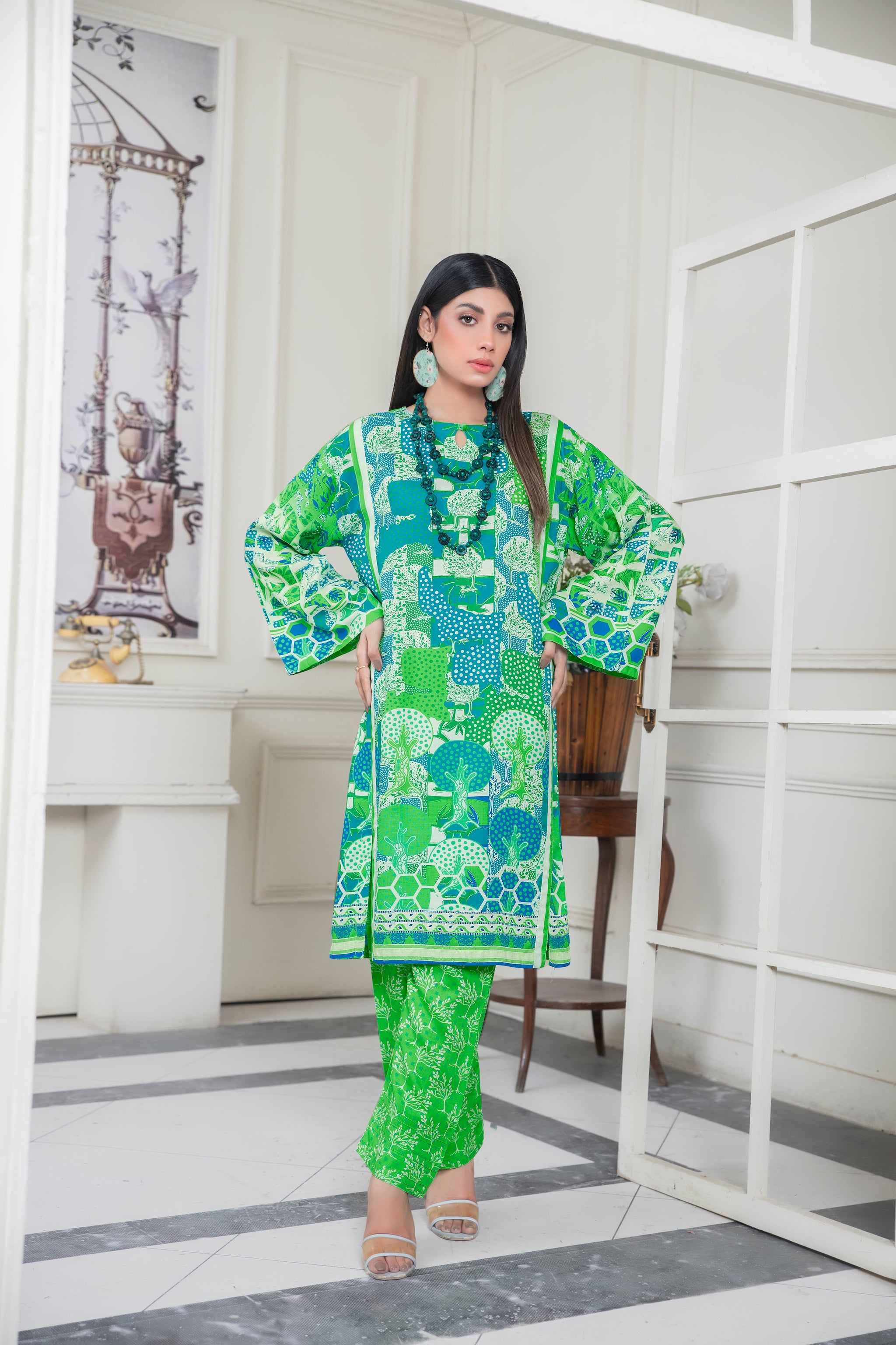 2 Piece Kelly Green Slub Linen Unstitched - (Vol-19/03)2P-W-23-D-6 - SAFANOOR