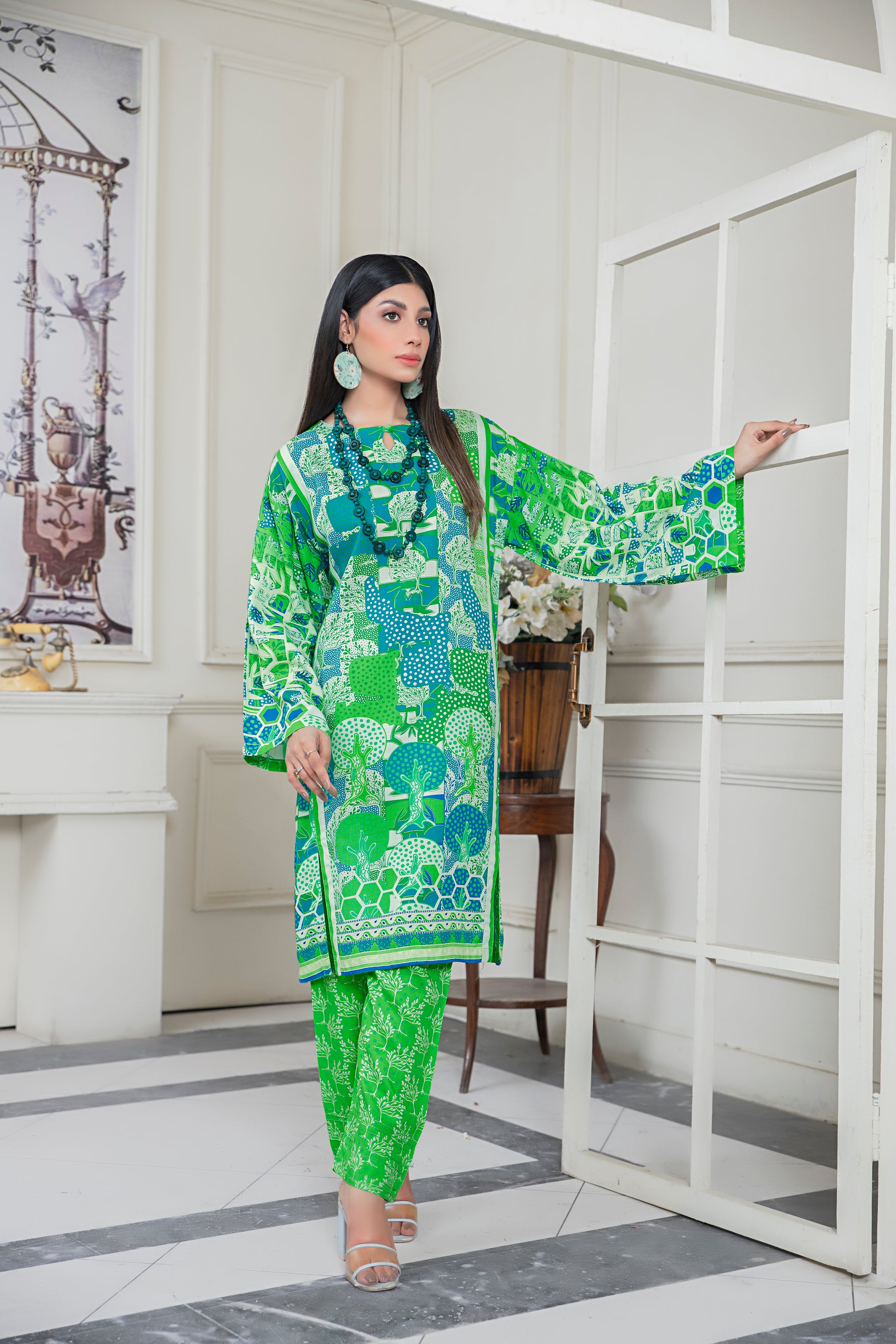 2 Piece Kelly Green Slub Linen Unstitched - (Vol-19/03)2P-W-23-D-6 - SAFANOOR