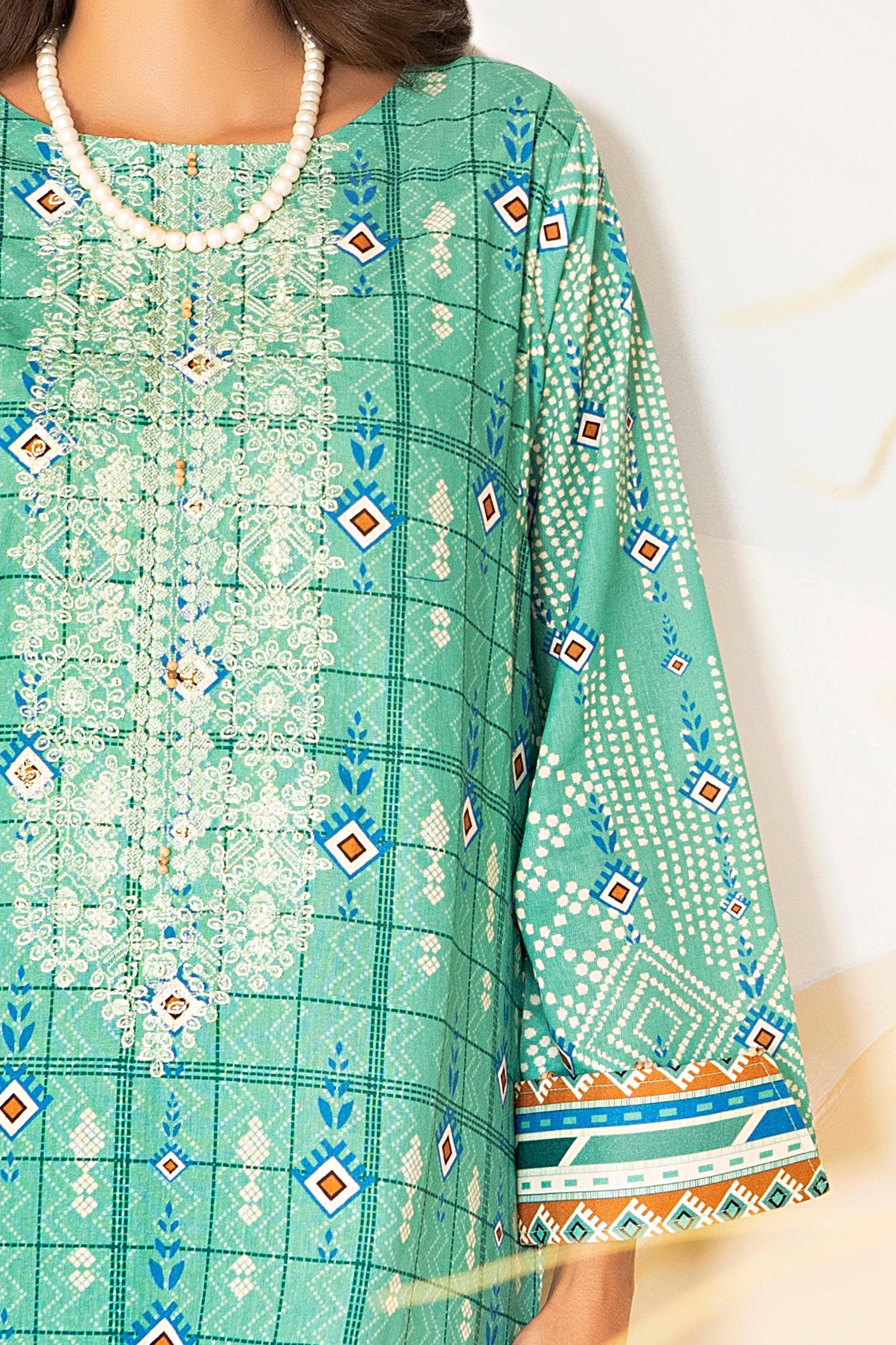 2 Piece Mint Green Embroidered Cotton Unstitched - SafaNoor