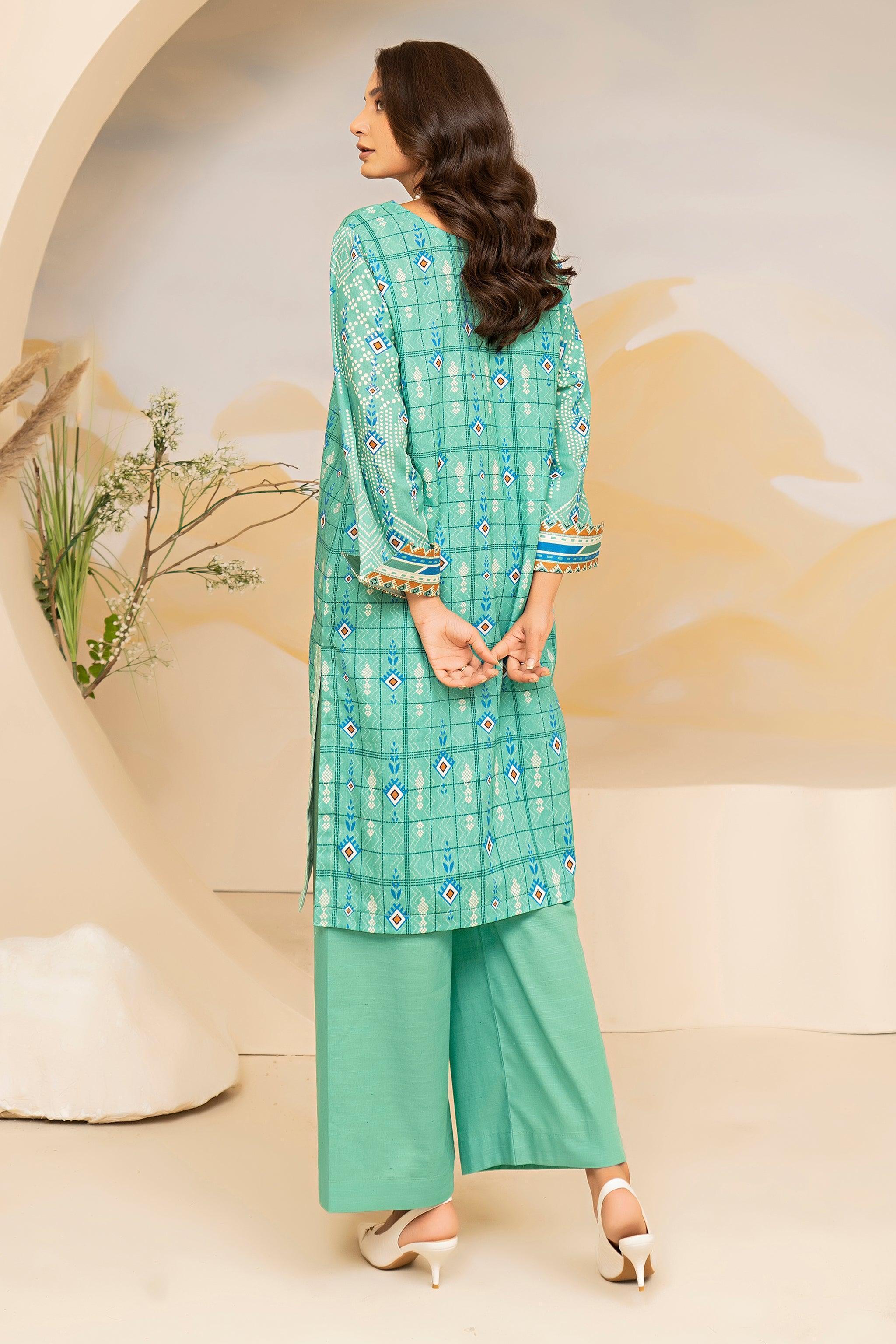2 Piece Mint Green Embroidered Cotton Unstitched - SafaNoor